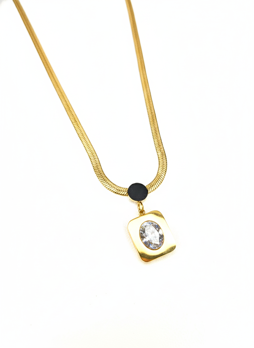 Gold Radiant Square Pendant Necklace