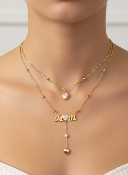 Gold “MOM” Double-Layer Heart Necklace