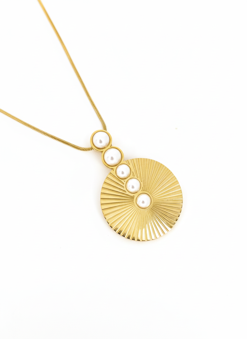 Golden Sunburst Pearl Cascade Necklace
