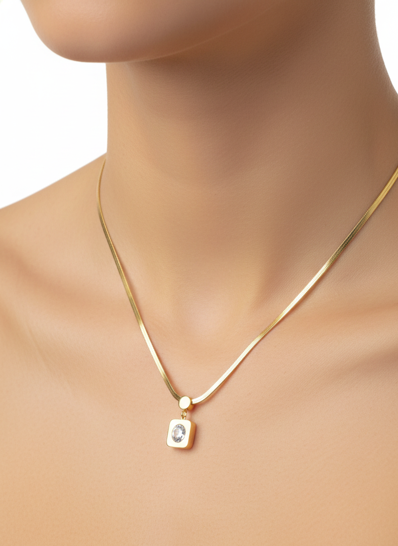 Gold Radiant Square Pendant Necklace