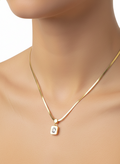 Gold Radiant Square Pendant Necklace