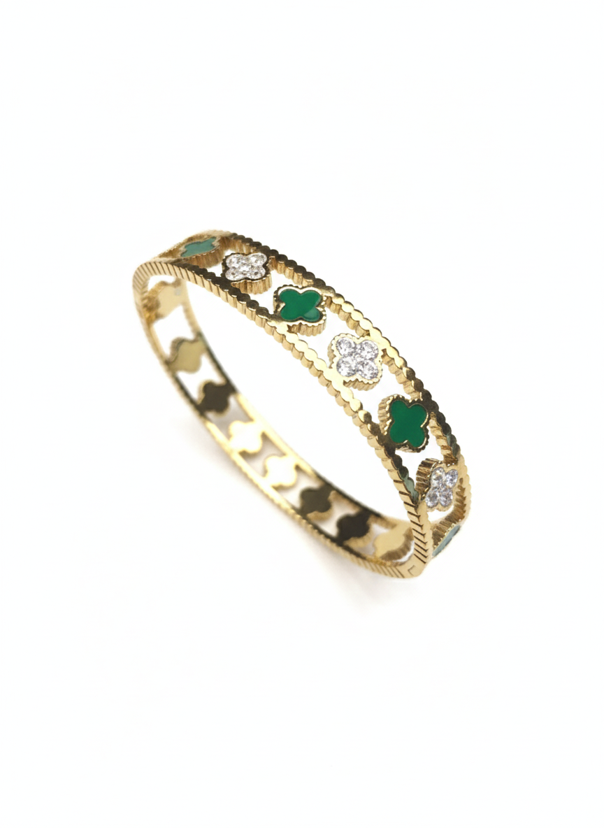 Dainty Green Clover Stackable Bangle
