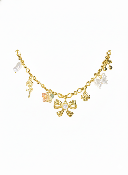 Gold Bow & Butterfly Multicharm Necklace