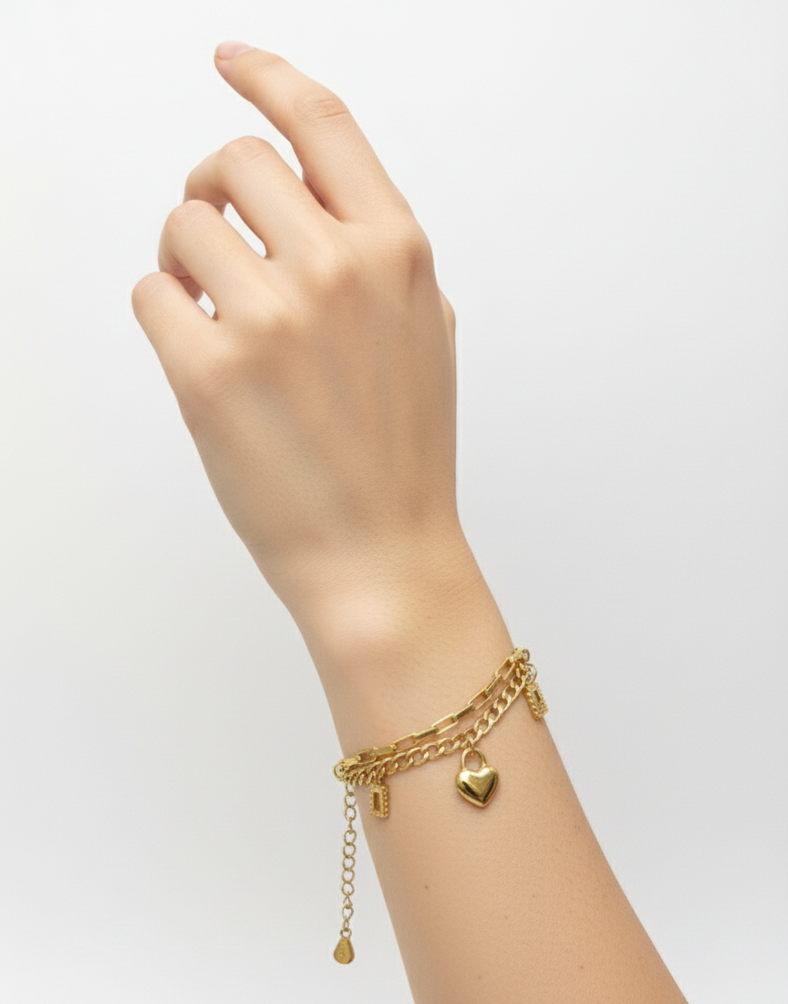 Double-Layer Heart Charm Bracelet