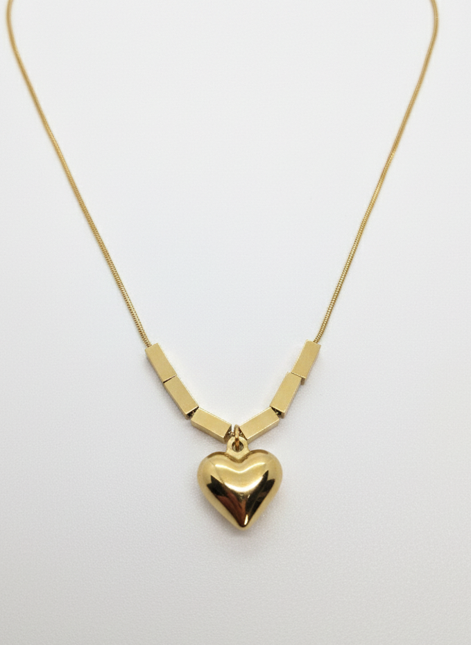 Golden Geo-Heart Pendant Necklace