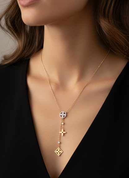 Gold Floral Drop Pendant Necklace