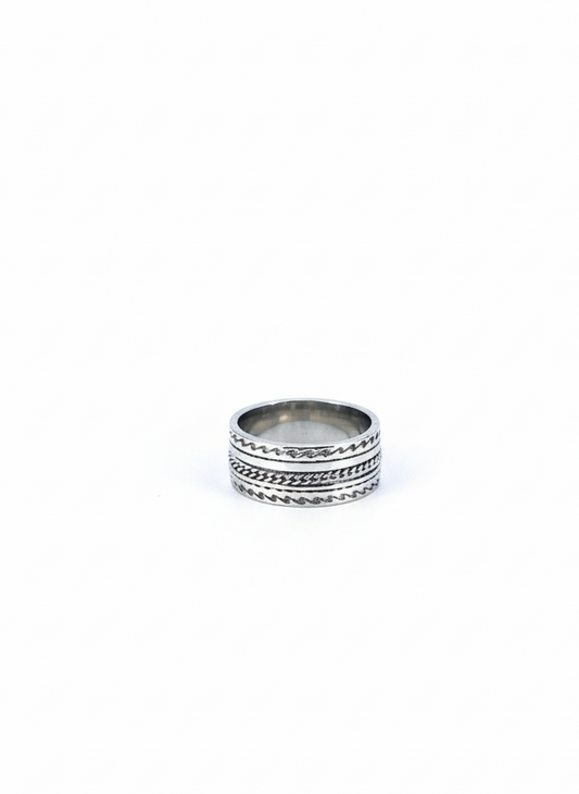 Etched Pattern Silver Band Ring