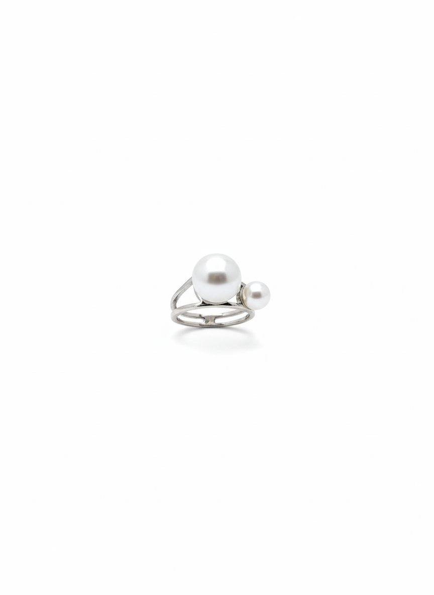 Luna Duo Pearl Silver Ring