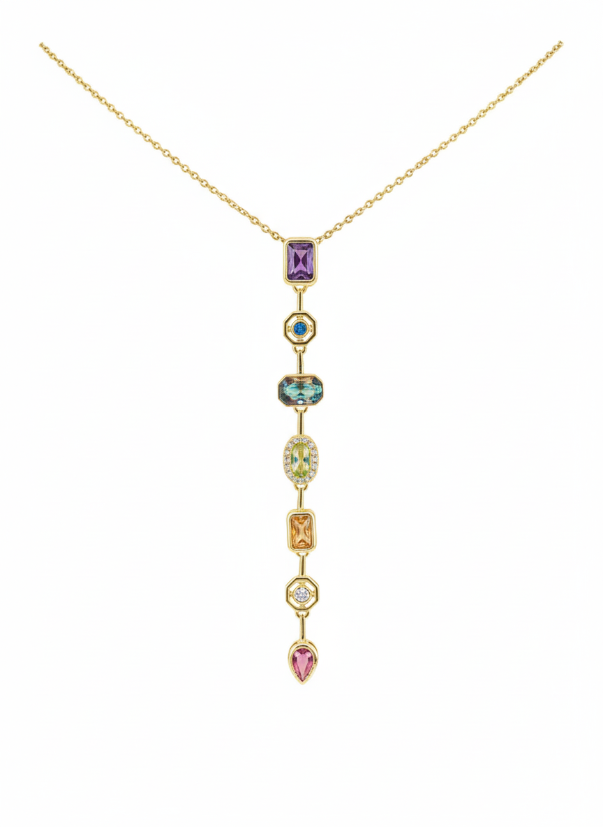 Gold Multi-Gemstone Drop Necklace