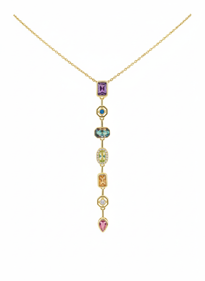 Gold Multi-Gemstone Drop Necklace