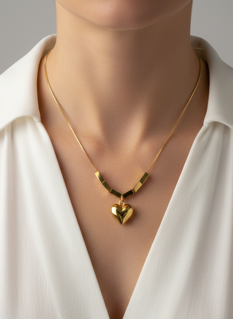 Golden Geo-Heart Pendant Necklace