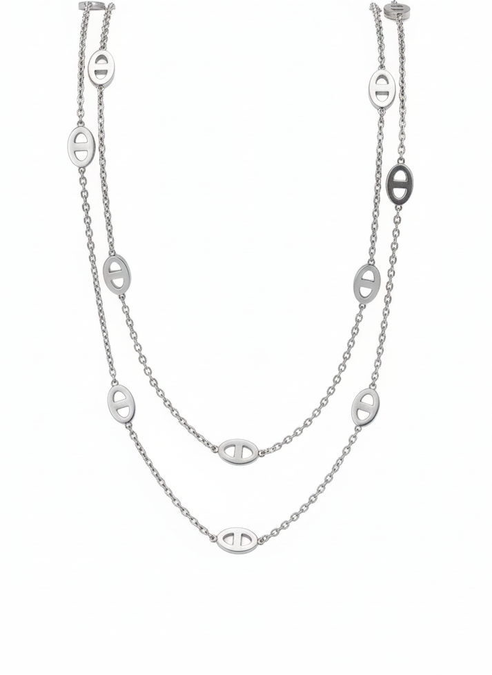 Silver Double-Layer Link Necklace