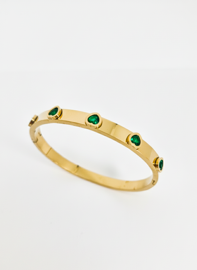 Emerald Heart Studded Gold Bangle