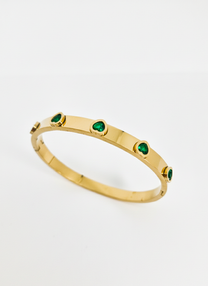 Emerald Heart Studded Gold Bangle