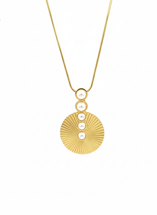 Golden Sunburst Pearl Cascade Necklace
