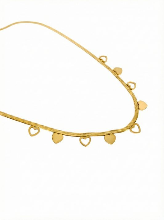 Golden Heart Charm Snake Necklace