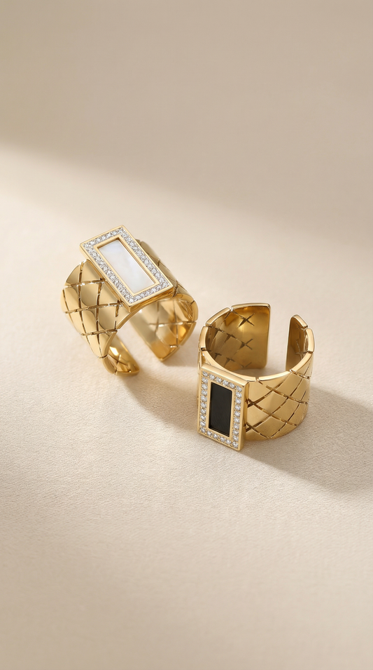 Gold Quilted Rectangle Stone Ring