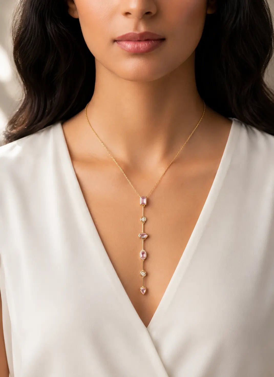 Blush Cascade Gemstone Necklace - ZIORF