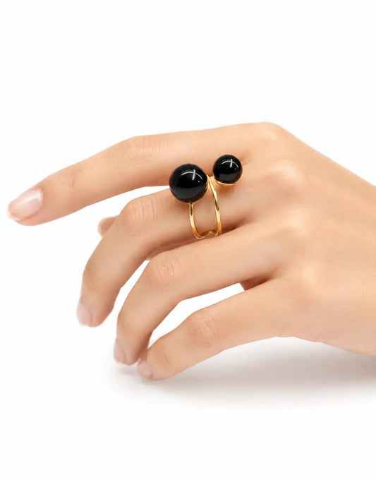 Bold Double Orb Gold Ring - ZIORF