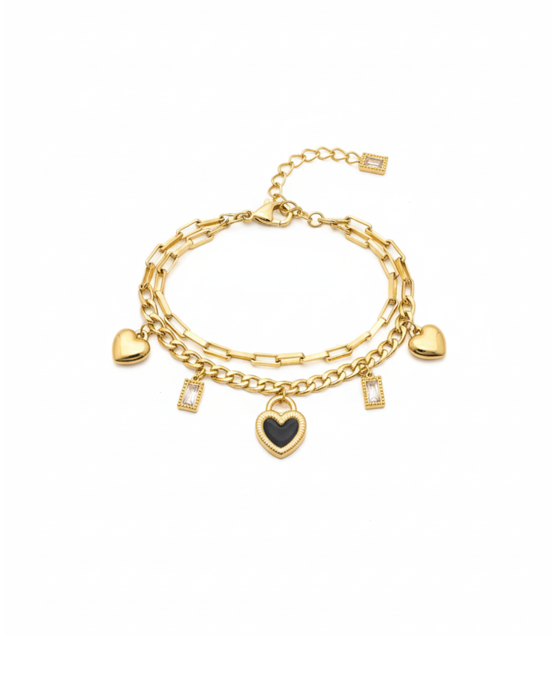 Double-Layer Heart Charm Bracelet