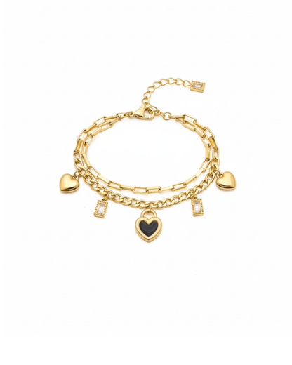 Double-Layer Heart Charm Bracelet