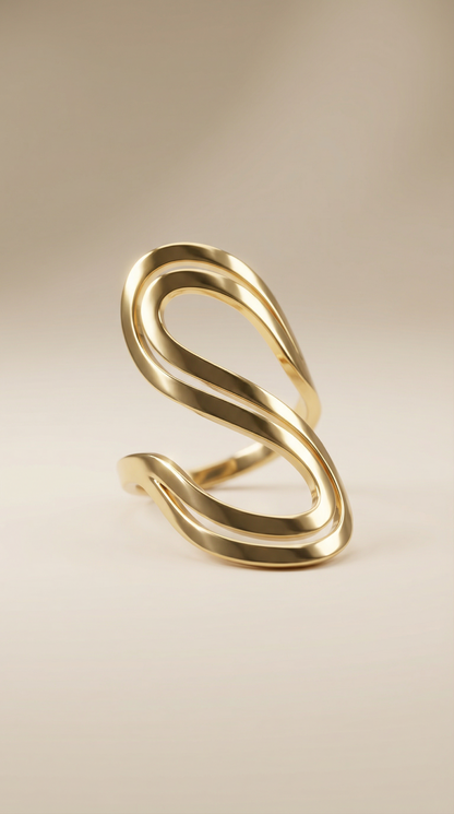 Gold Fluid Curve Ring