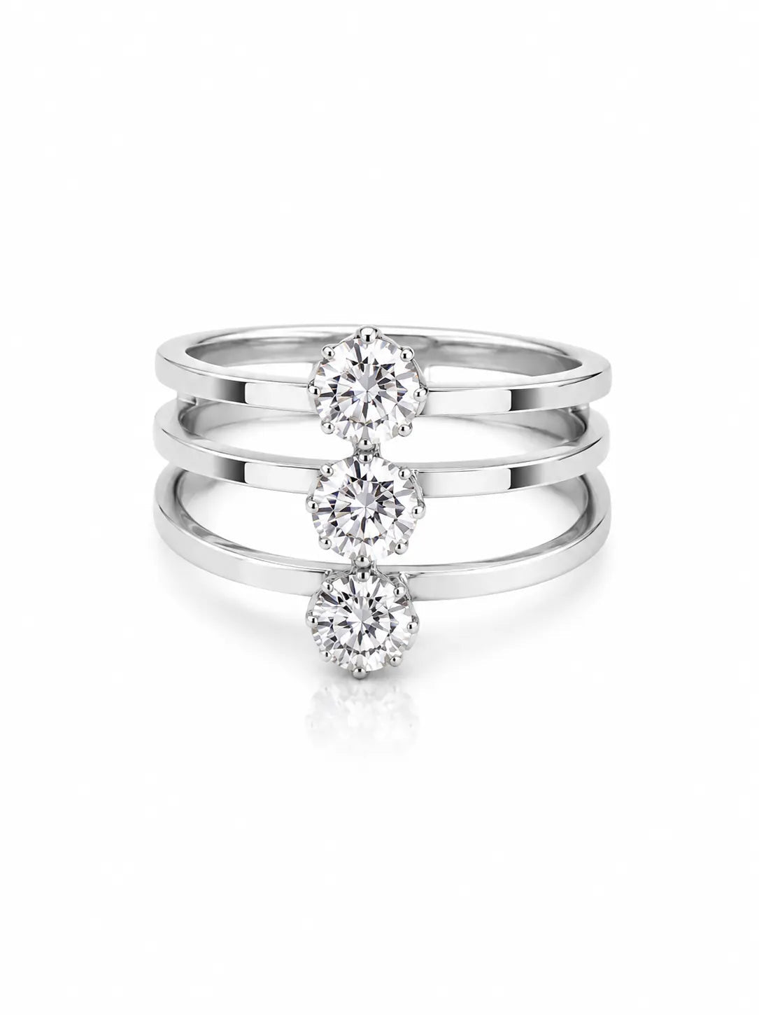 Celeste Trio Crystal Silver Ring - ZIORF