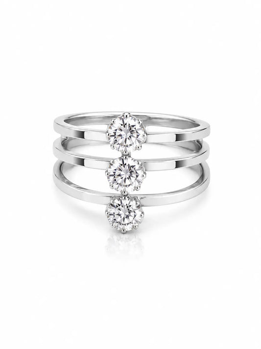 Celeste Trio Crystal Silver Ring - ZIORF