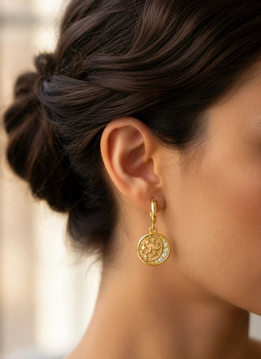 Celestial Moon & Star Hoop Earrings - ZIORF