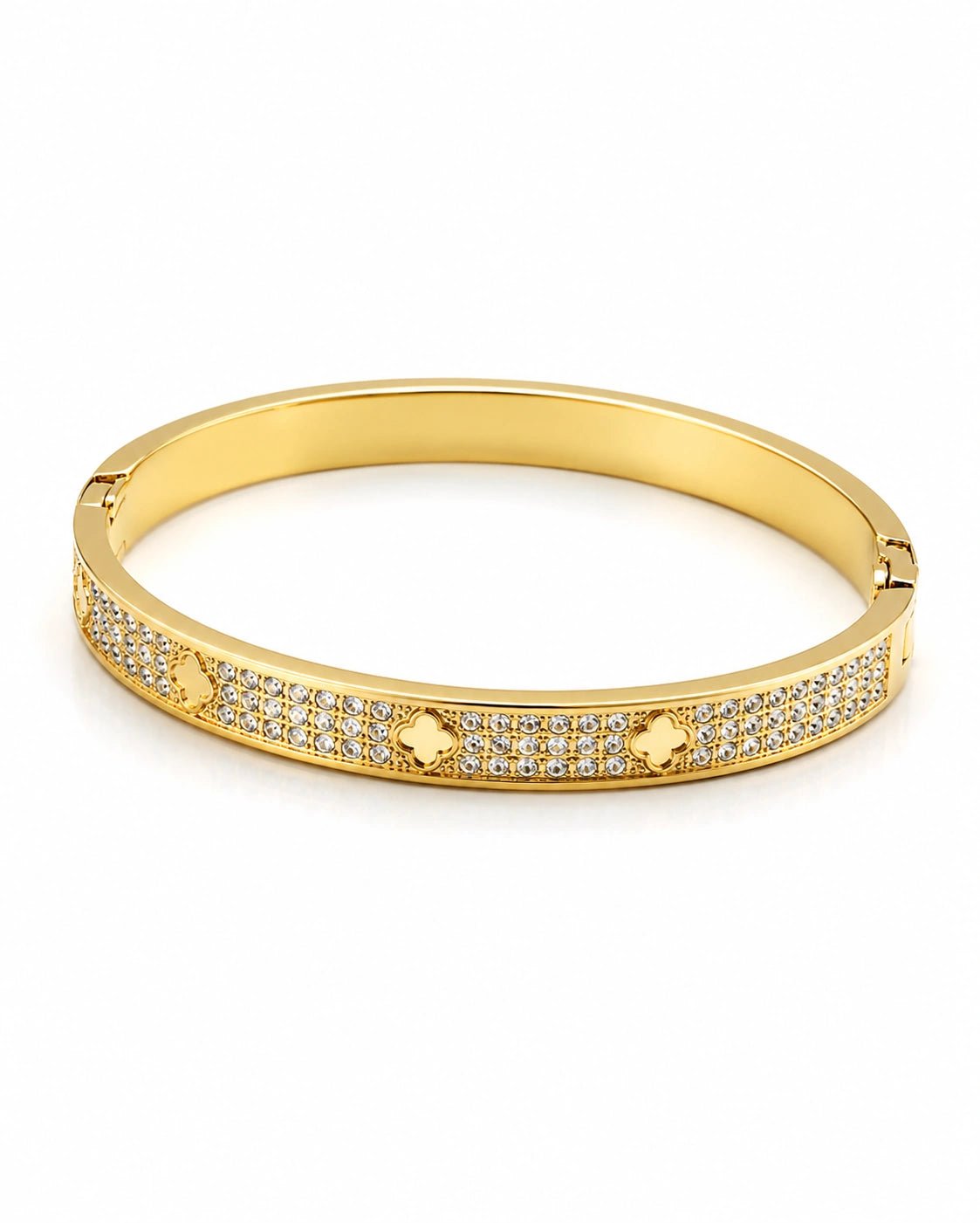 Crystal Pave Engraved Gold Bangle - ZIORF
