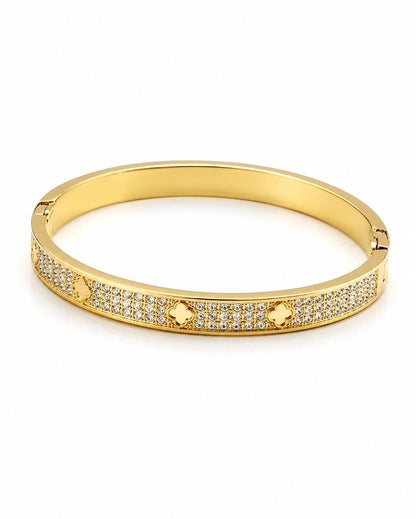 Crystal Pave Engraved Gold Bangle - ZIORF