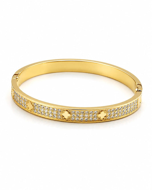 Crystal Pave Engraved Gold Bangle - ZIORF