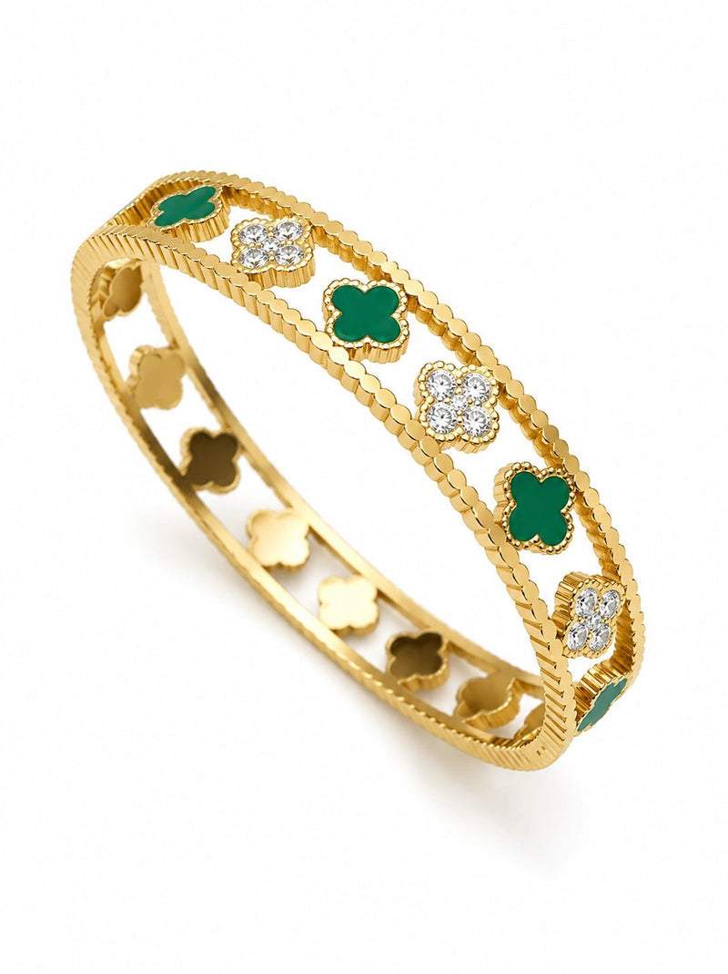 Dainty Green Clover Stackable Bangle - ZIORF