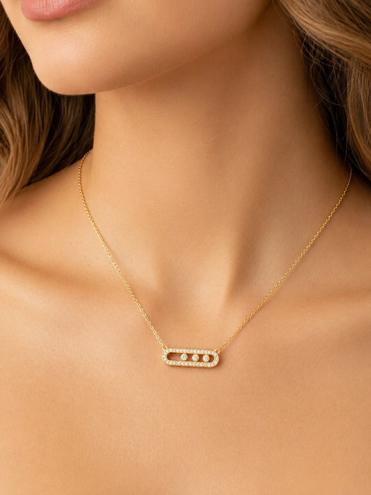 Dainty Triple Stone Bar Necklace - ZIORF