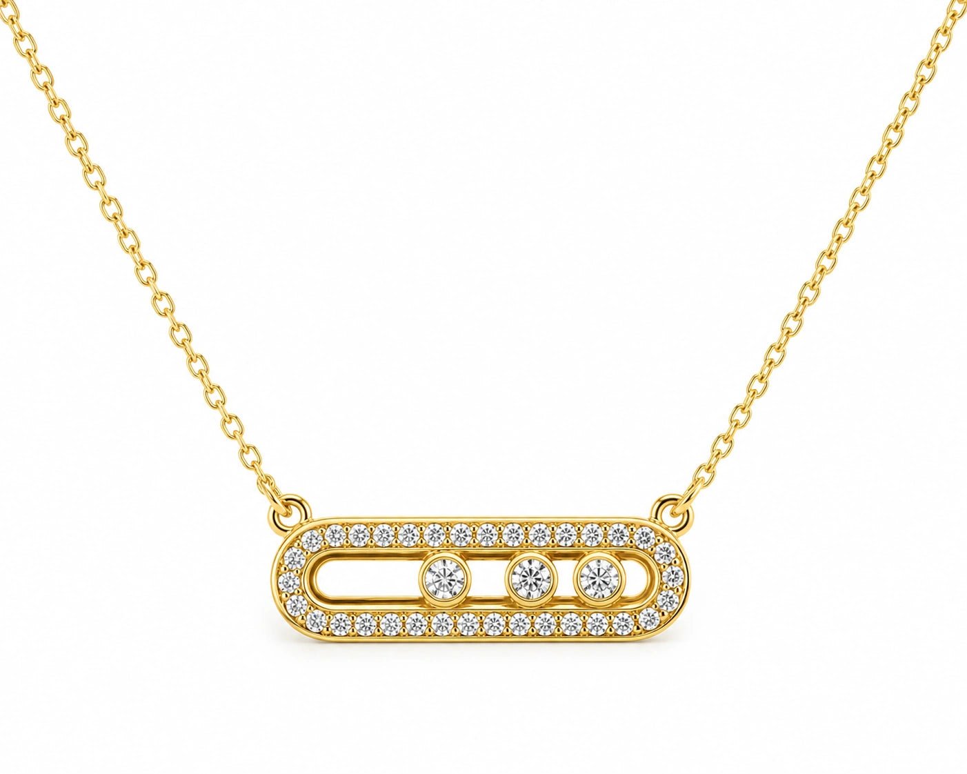 Dainty Triple Stone Bar Necklace - ZIORF