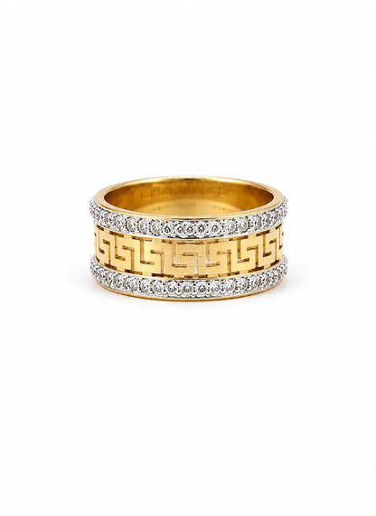 Dual-Tone Greek Key Band Ring - ZIORF
