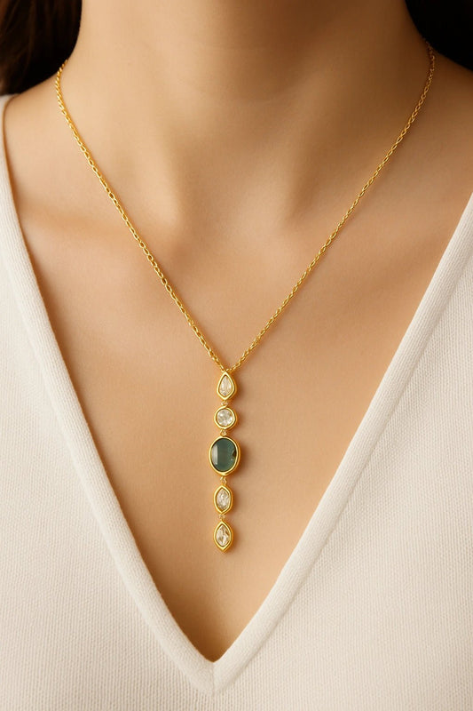 Emerald Drop Gold Pendant Necklace - ZIORF