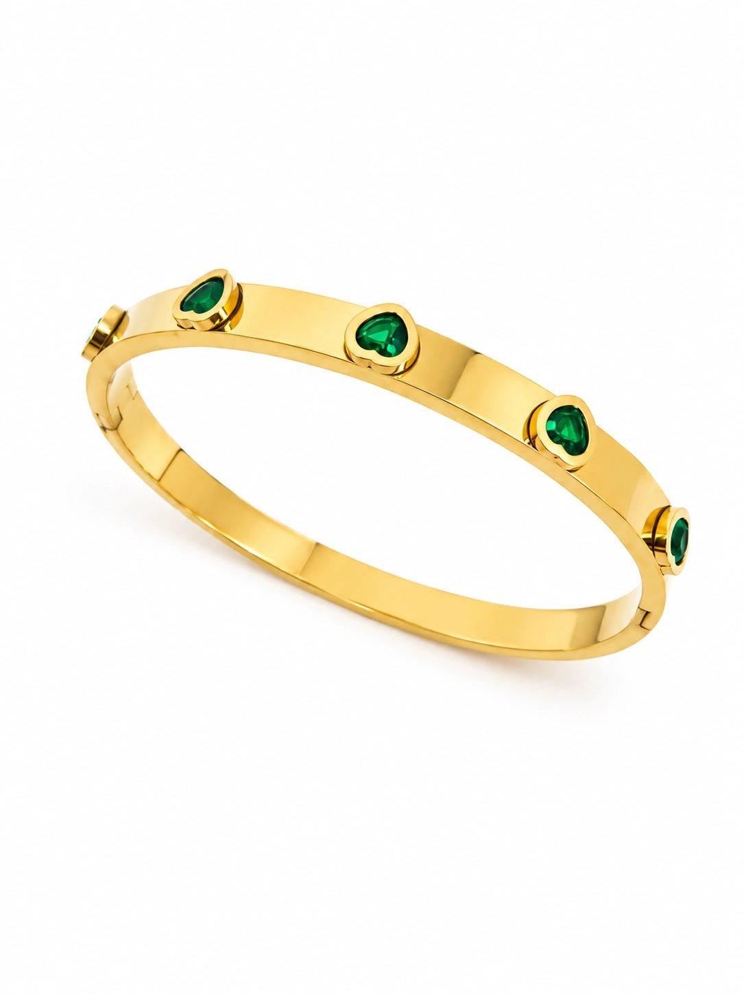 Emerald Heart Studded Gold Bangle - ZIORF