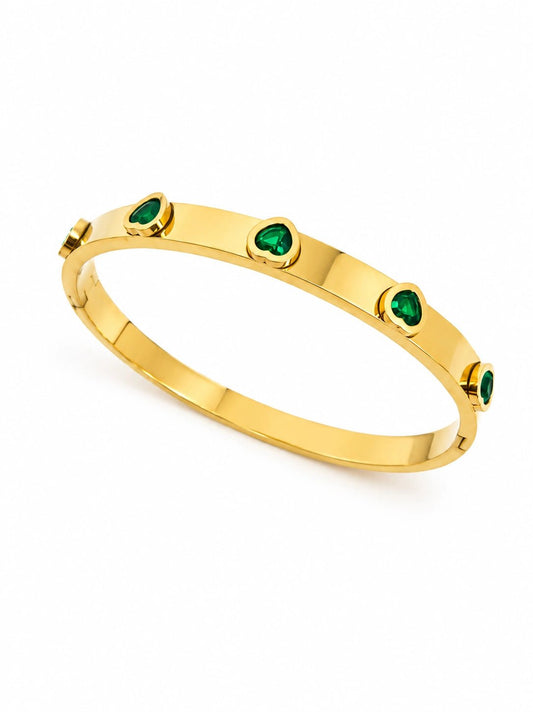 Emerald Heart Studded Gold Bangle - ZIORF