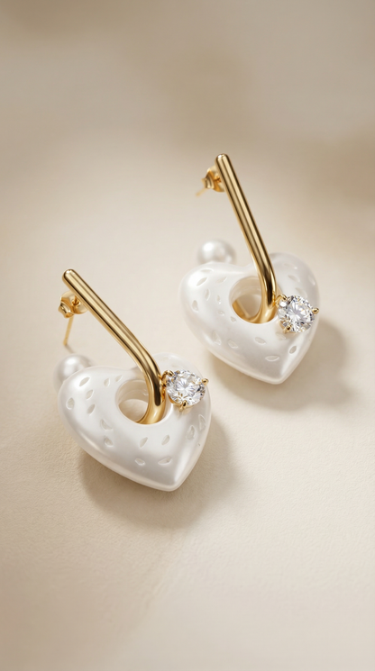 Pearl Heart Drop Earrings