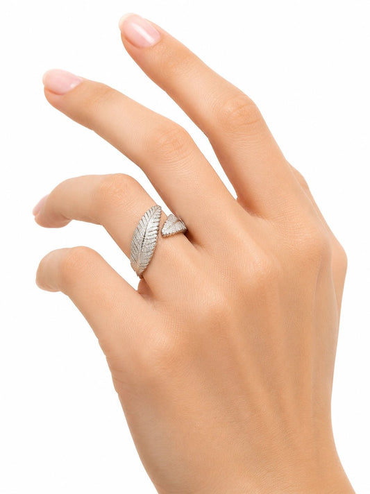 Feather Wrap Ring – Silver - ZIORF