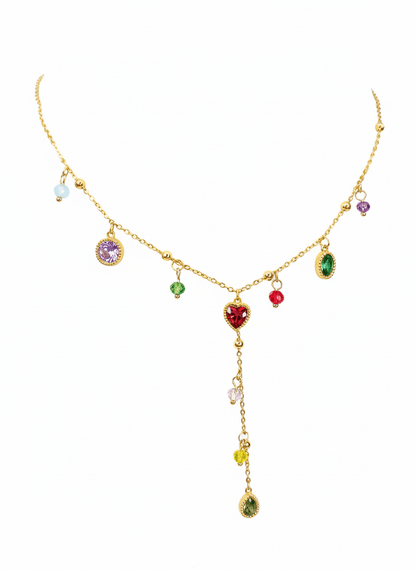 Gemstone Charm Drop Necklace - ZIORF
