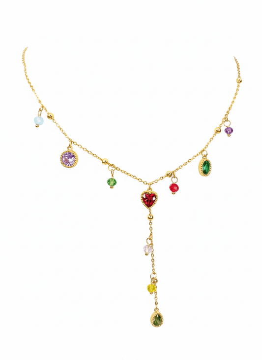 Gemstone Charm Drop Necklace - ZIORF