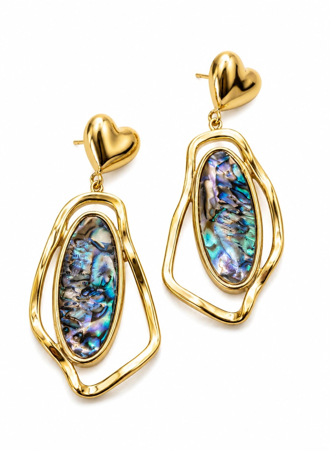 Gold Abalone Heart Drop Earrings - ZIORF