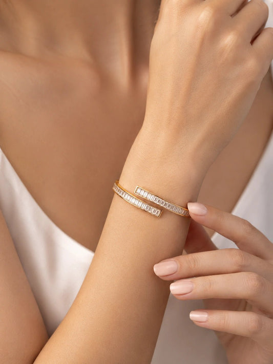 Gold Baguette Open Cuff Bracelet - ZIORF