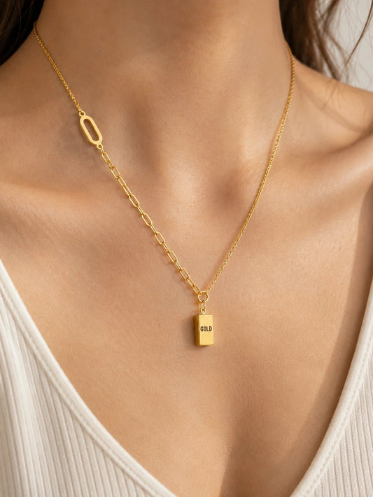 Gold Bar Dual-Link Necklace - ZIORF