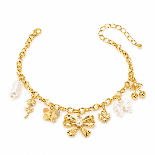 Gold Bow & Butterfly Multicharm Necklace - ZIORF
