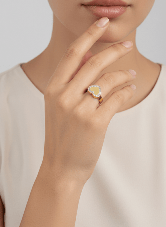 Gold Crystal Heart Ring - ZIORF