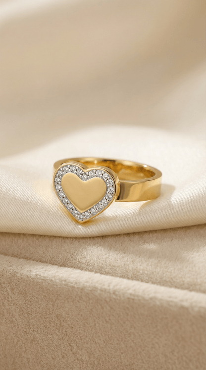Gold Crystal Heart Ring - ZIORF