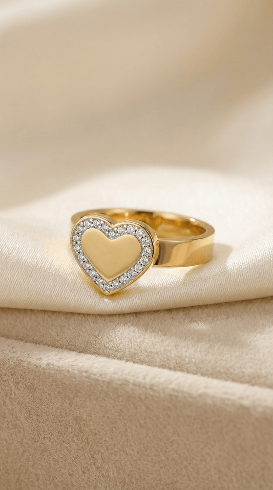 Gold Crystal Heart Ring - ZIORF